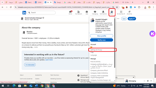 setting and privacy in linkedin