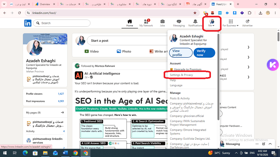 setting and privacy in linkedin2 